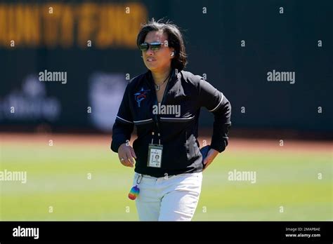 Miami Marlins general manager Kim Ng before a baseball game between the ...