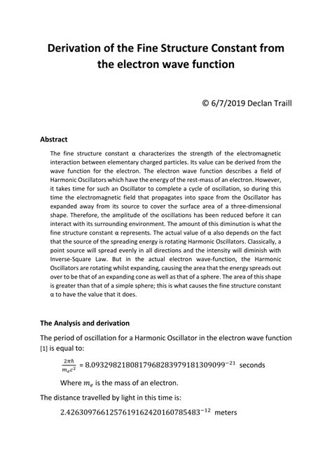 (PDF) Derivation of the Fine Structure Constant from the electron wave ...