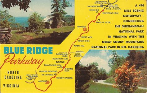 Details about Blue Ridge Parkway - NORTH CAROLINA - VIRGINIA - MAP | Blue ridge parkway virginia ...