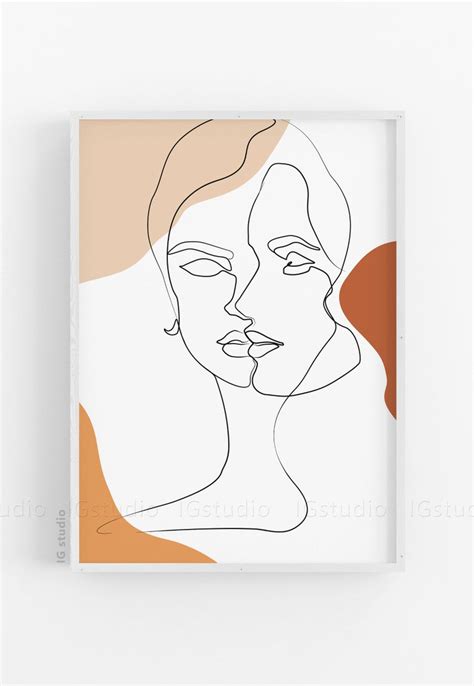 line drawing face print female line art print female line drawing Art ...