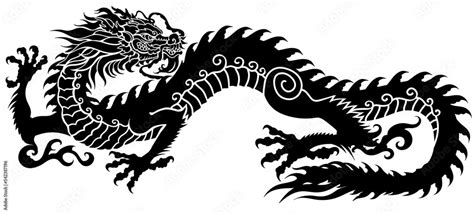 Chinese dragon silhouette. Traditional mythological creature of East ...