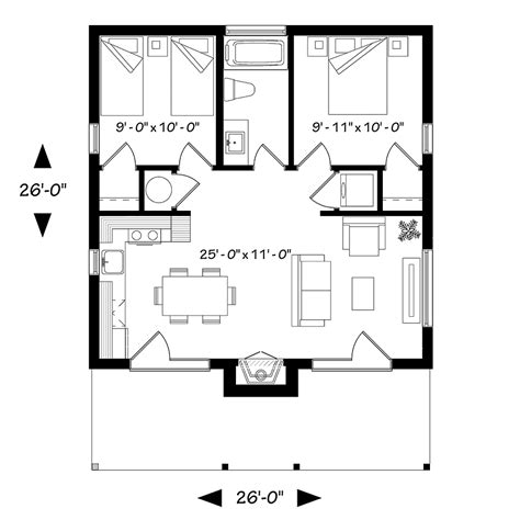 House Plan 76474 - Modern Style with 686 Sq Ft, 2 Bed, 1 Bath