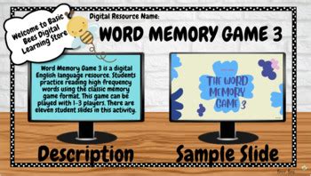 Word Memory Game 3 by Basic Bees | TPT