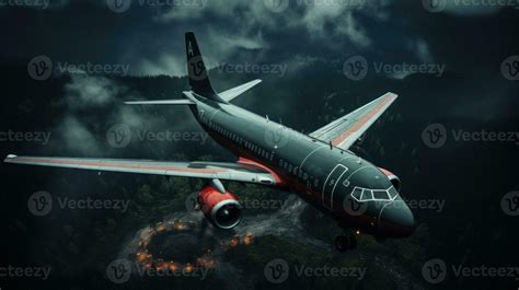 Black passenger private jet flying in the night sky. 32434224 Stock Photo at Vecteezy