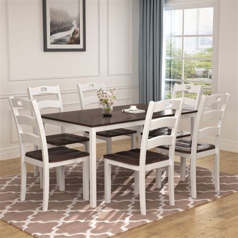 Clearance! Dining Table Set with 6 Chairs, 7 Piece Wooden Kitchen Table ...