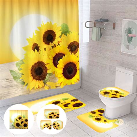 Gpoty 3PCS 3D Sunflowers Bathroom Rug Set,Absorbent Non Slip Bath Mat Toilet Seat Cover and ...