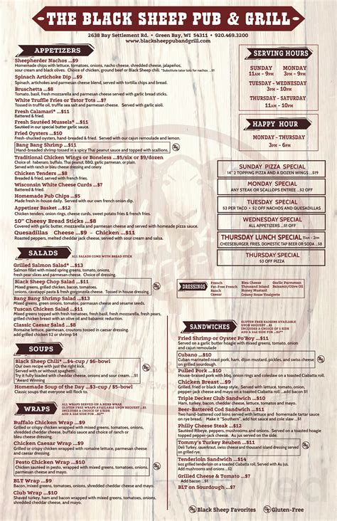 Black Sheep Pub and Grill menu in Green Bay, Wisconsin, USA