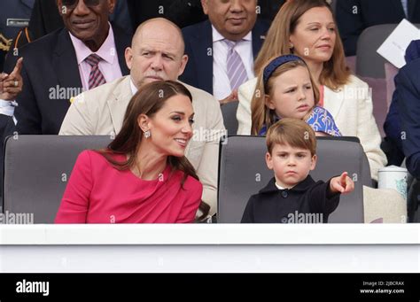 The Duchess of Cambridge, Prince Louis, Mike Tindall and Mia Tindall during the Platinum Jubilee ...