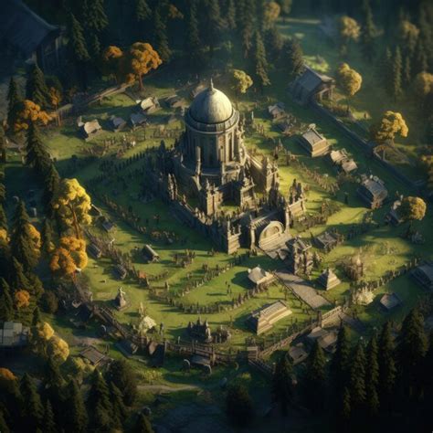 Premium AI Image | A digital painting of a small village with a church ...