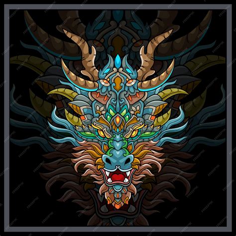 Premium Vector | Colorful dragon head mandala arts isolated on black background