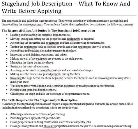 Stagehand Job Description – What To Know And Write Before Applying ...