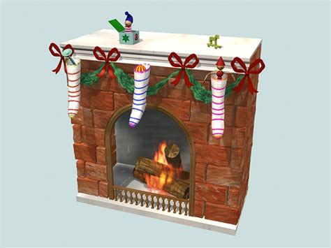 Fireplace christmas decorations 3d model 3ds max files free download ...