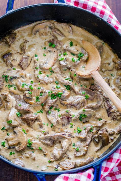 Classic Beef Stroganoff with tender strips of beef and mushrooms in an ...