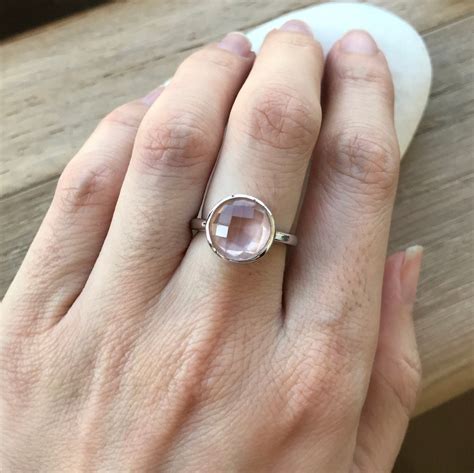 Round Rose Quartz Ring- Pink Quartz Stack Ring- Classic Pink Gemstone Ring- Faceted Pink Stone ...