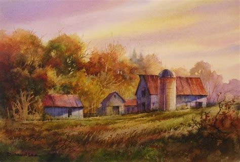 Autumn Farm , Watercolor Painting of a Farm Scene - Watercolor ...