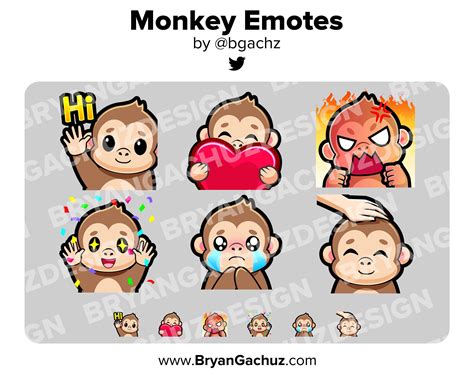 Monkey Twitch Emotes Wave Love Heart Rage Angry Hype Celebrate - Etsy | Twitch, Monkey emoji ...