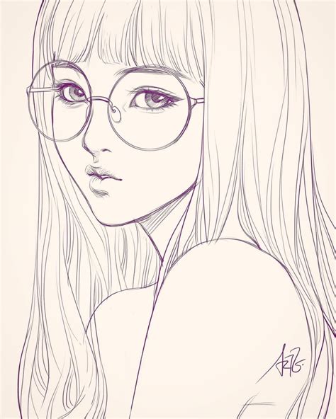 Last sketch of girl with glasses. Having bad backache it hurts ...