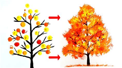 How to Paint Tree / Acrylic / Easy For Beginners / Colorful Autumn Tree - YouTube