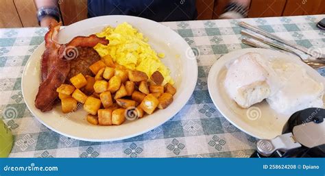 The Large Diner Breakfast of Scrambled Eggs, Bacon, Sausage, Hashbrowns ...