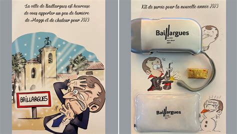 La traditionnelle carte de vœux décalée de Baillargues vous offre un kit de survie pour 2023 ...