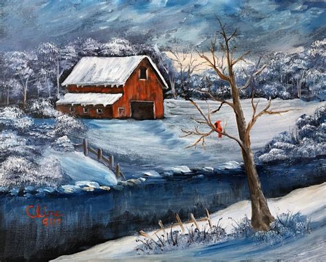 Winter Barn Painting at PaintingValley.com | Explore collection of Winter Barn Painting