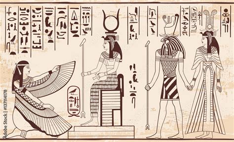 Vector illustration of Egyptian national drawing. Image of gods ...