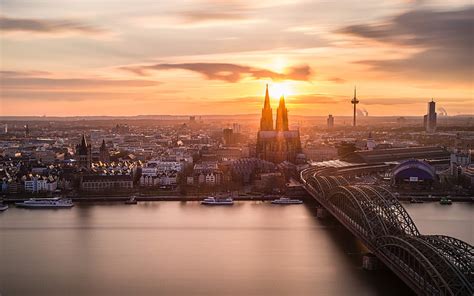 HD wallpaper: Cologne, köln, Germany, sunset, Cologne Cathedral, Rhein ...