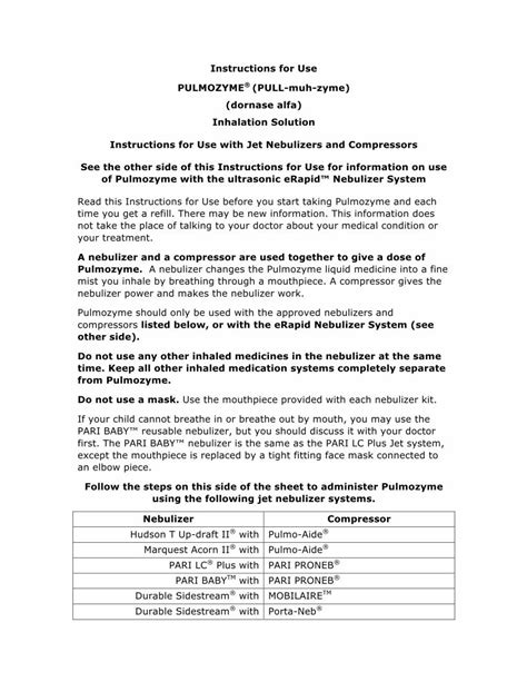 (PDF) Instructions for Use PULMOZYME (PULL-muh … for Use PULMOZYME ...