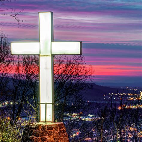 Mt Sequoyah Cross at Sunset - Square Print - Fayetteville Arkansas ...