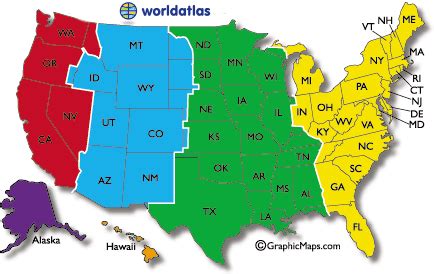 Current Dates and Times in U.S. States Map