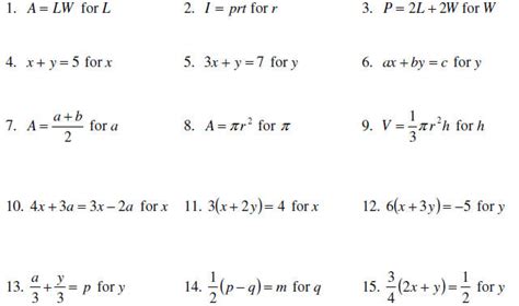 Literal equations :: Algebra Helper