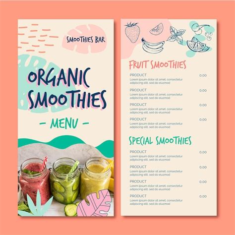 Organic smoothie natural detox restaurant menu | Free Vector