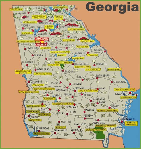 Georgia Road Map With Cities And Towns | Printable Map Of Georgia Usa ...