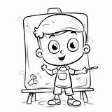 Outline Sketch Coloring Page Of Boy Drawing At Easel Vector PNG Images  sketch template