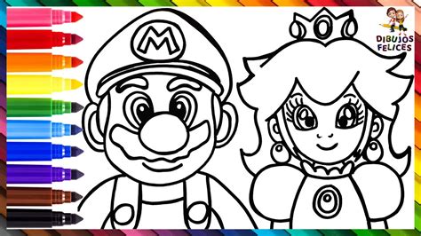 Mario Y La Princesa Peach Para Colorear