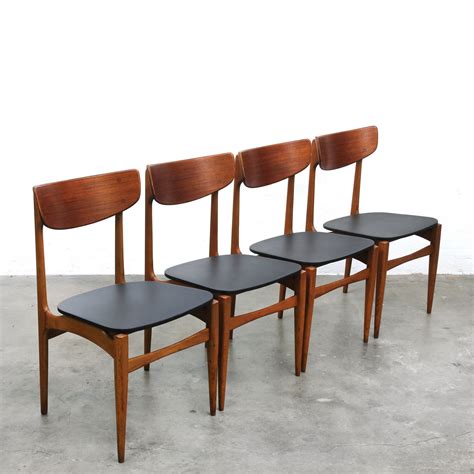 Set of 4 Teak Wood Scandinavian dining Chairs, 1950s | #130677