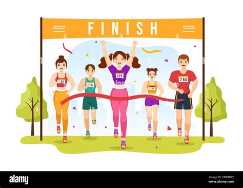 Marathon Race Illustration with People Running, Jogging Sport ...