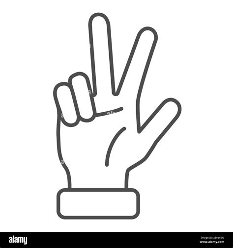 Hand showing three fingers thin line icon, Hand gestures concept, Three ...