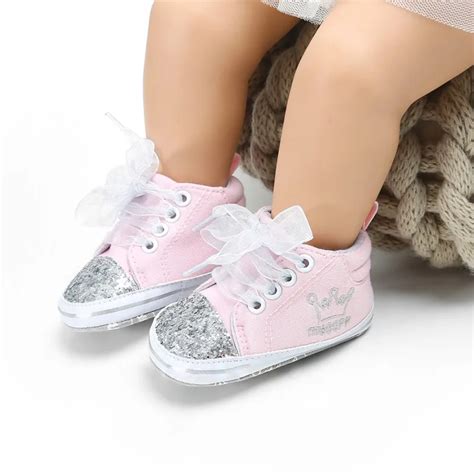 Baby Girls Embroidery Floral Infant Soft Mesh Tie Shiny Shoes First ...