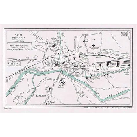 BRECON Street Plan / Map of the Town - Vintage Folding Map 1937