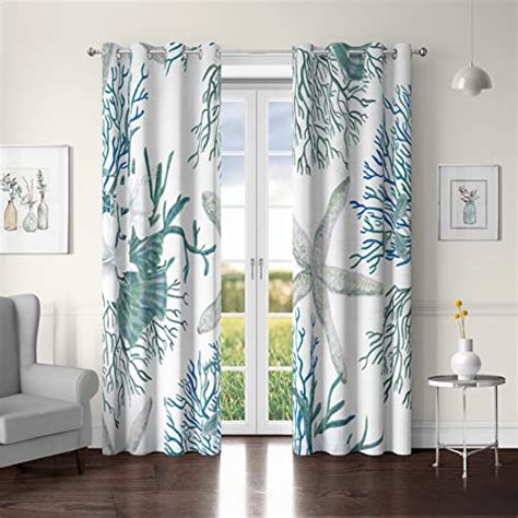 Teal Coastal Coral Starfish Curtains