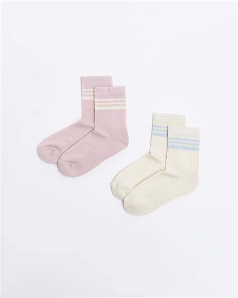 Mini girls pink varsity socks 2 pack | River Island