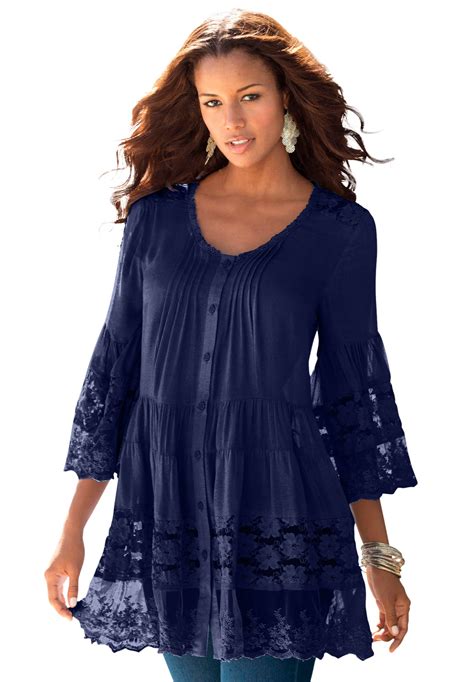 Roaman's - Roaman's Women's Plus Size Illusion Lace Tunic - Walmart.com ...