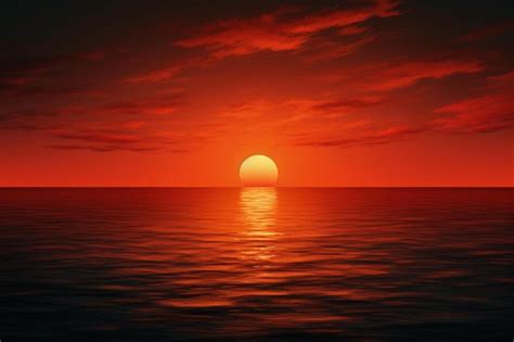 Premium Photo | A red sunset over the ocean with a red sky and the sun ...