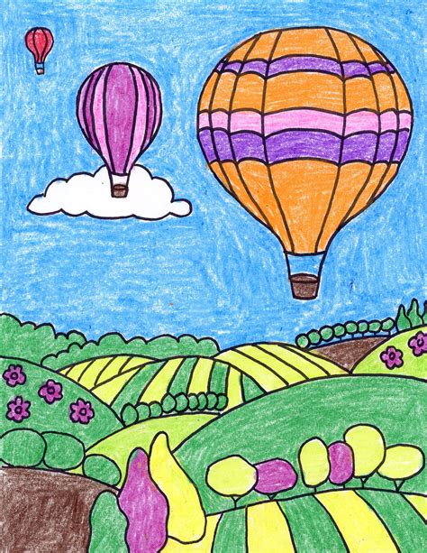 Easy How to Draw a Realistic Hot Air Balloon Tutorial and Coloring Page