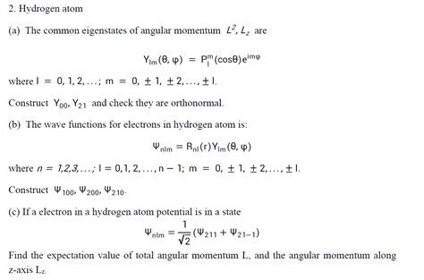 Solved 2. Hydrogen atom (a) The common eigenstates of | Chegg.com