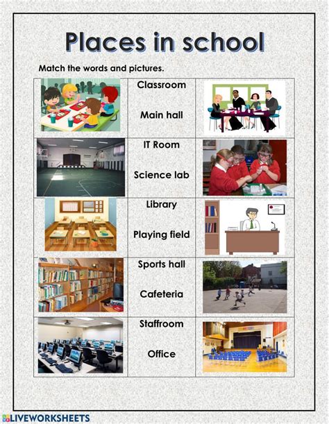 Vocabulary: Places in School - Interactive worksheet | School places ...