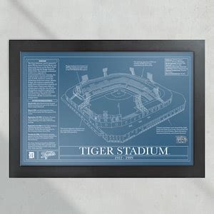 Detroit Tigers Tiger Stadium Stadium Ballpark Blueprint Baseball Wall ...