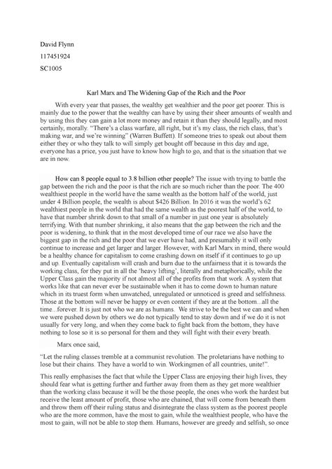 First Sociology Essay - David Flynn 117451924 SC Karl Marx and The Widening Gap of the Rich and ...