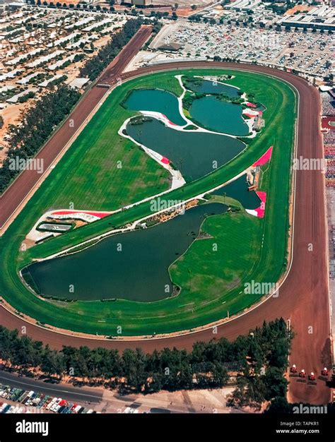 This historical 1974 aerial photograph shows the now-demolished Hollywood Park Racetrack that ...